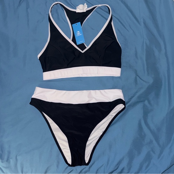 Cupshe Other - Cupshe Black Bikini Set with White Trim